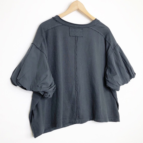 Free people with a free, gray, puffy sleeve oversize top - Picture 8 of 10